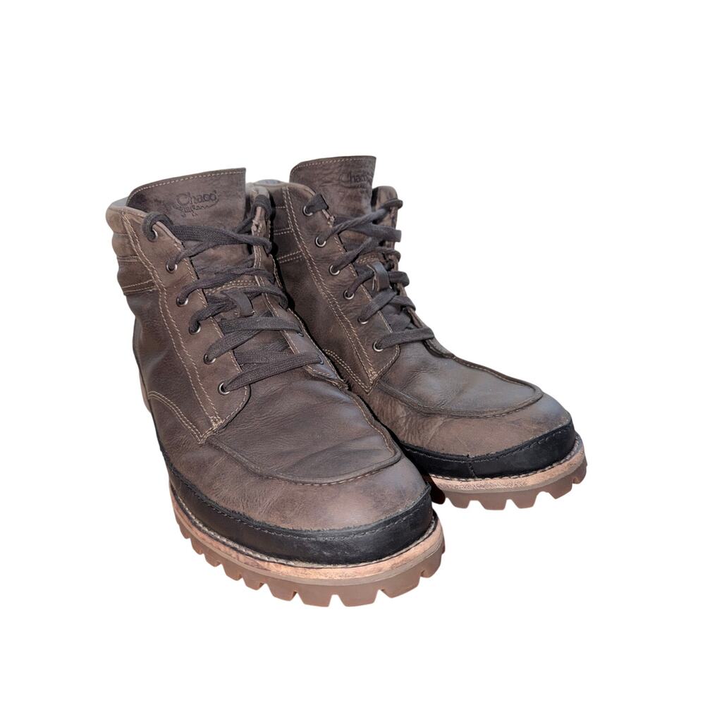 Men’s Chaco fossil brown leather lace up boot hiking camping outdoors size 14